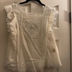 DOEN cream and blue blouse
